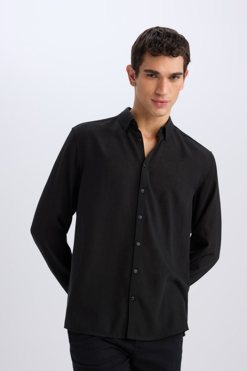 DeFacto Black Man Regular Fit Polo Neck Linen Look Shirt Casual - Image 3